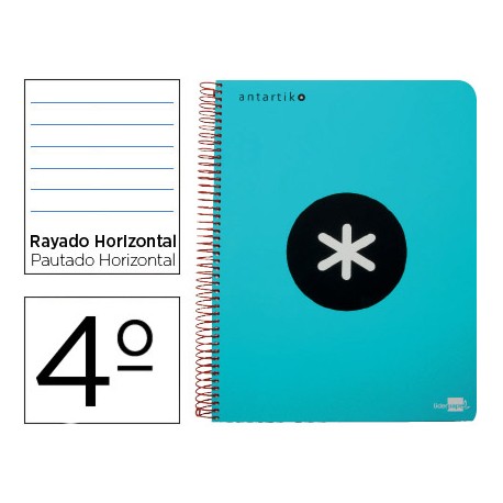 BLOC ESPIRAL LIDERPAPEL CUARTO ANTARTIK TAPA EXTRADURA80 H 100G HORIZONTAL CON MARGEN COLOR TURQUESA