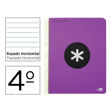 BLOC ESPIRAL LIDERPAPEL CUARTO ANTARTIK TAPA EXTRADURA80 H 100G HORIZONTAL CON MARGEN COLOR VIOLETA