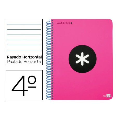 BLOC ESPIRAL LIDERPAPEL CUARTO ANTARTIK TAPA EXTRADURA80 H 100G HORIZONTAL CON MARGEN COLOR ROSA FLU