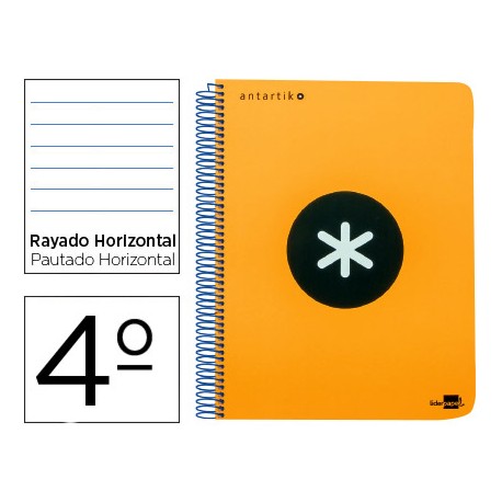BLOC ESPIRAL LIDERPAPEL CUARTO ANTARTIK TAPA EXTRADURA 80 H 100 G HORIZONTAL CON MARGEN COLOR NARANJ