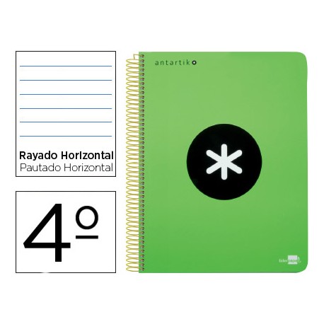 BLOC ESPIRAL LIDERPAPEL CUARTO ANTARTIK TAPA EXTRADURA80 H 100G HORIZONTAL CON MARGEN COLOR VERDE