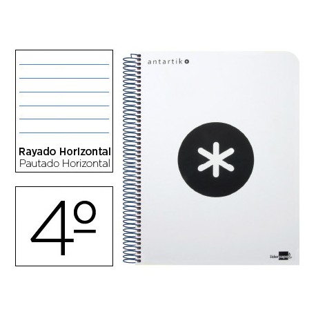 BLOC ESPIRAL LIDERPAPEL CUARTO ANTARTIK TAPA EXTRADURA80 H 100G HORIZONTAL CON MARGEN COLOR BLANCO