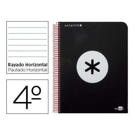 BLOC ESPIRAL LIDERPAPEL CUARTO ANTARTIK TAPA EXTRADURA80 H 100G HORIZONTAL CON MARGEN COLOR NEGRO