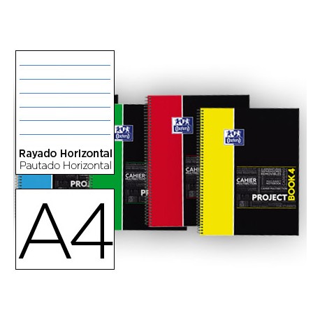 BLOC ESPIRAL OXFORD TAPA PLASTICO MICROPERFORADO PROJECTBOOK1 DIN A4 80 HOJAS 90 GR HORIZONTAL COLOR