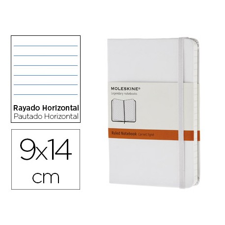 LIBRETA MOLESKINE TAPA DURA RAYADO HORIZONTAL 192 HOJAS COLOR BLANCO CIERRE CON GOMA 90X140 MM