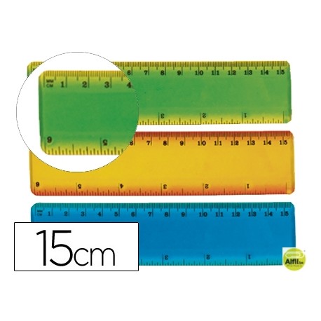 REGLA PLASTICO FLEXIBLE LIDERPAPEL DE 15 CM COLORES SURTIDOS