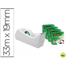 PORTARROLLO SOBREMESA SCOTCH COLOR BLANCO DE 19MM X 33MT INCLUYE 4 ROLLOS DE CINTA MAGIC