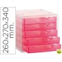 FICHERO CAJONES DE SOBREMESA ARCHIVO 2000 260X270X340 MM APILABLES 5 CAJONES ROSA TRANSLUCIDO