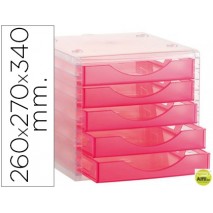 FICHERO CAJONES DE SOBREMESA ARCHIVO 2000 260X270X340 MM APILABLES 5 CAJONES ROSA TRANSLUCIDO