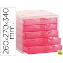 FICHERO CAJONES DE SOBREMESA ARCHIVO 2000 260X270X340 MM APILABLES 5 CAJONES ROSA TRANSLUCIDO