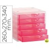 FICHERO CAJONES DE SOBREMESA ARCHIVO 2000 260X270X340 MM APILABLES 5 CAJONES ROSA TRANSLUCIDO