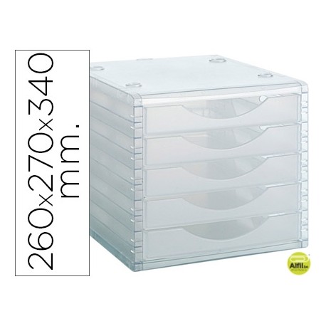 FICHERO CAJONES DE SOBREMESA ARCHIVO 2000 260X270X340 MM APILABLES 5 CAJONES TRANSPARENTE TRANSLUCID