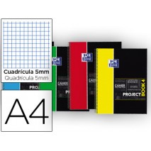 BLOC ESPIRAL OXFORD TAPA PLASTICO MICROPERFORADO PROJECTBOOK1 DIN A4 80 HOJAS 90 GR CUADRO 5 MM COLO