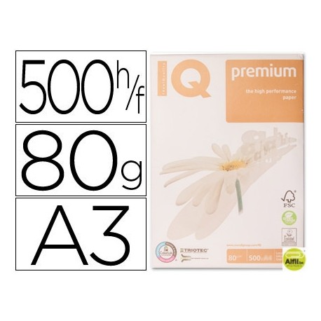 PAPEL FOTOCOPIADORA IQ PREMIUM DIN A3 80 GRAMOS PAQUETE DE 500 HOJAS