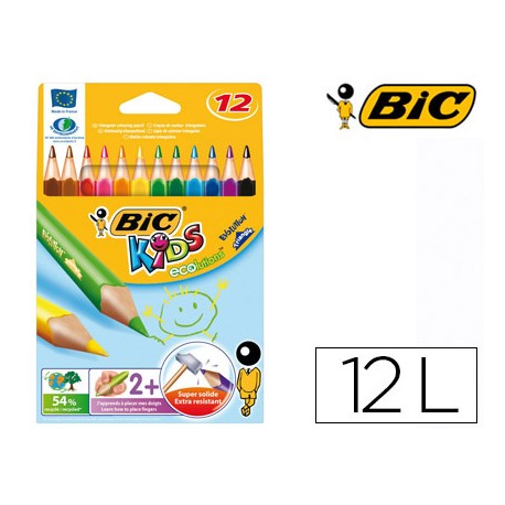 LAPICES DE COLORES BIC EVOLUTION TRIANGULARES ESTUCHE DE 12 COLORES SURTIDOSMINA ULTRA RESISTENTE