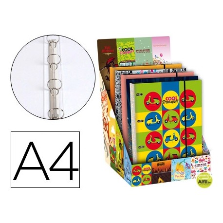 CARPETA LIDERPAPEL 4 ANILLAS 20MM FANTASIA CARTON FORRADO DIN A4 CON RECAMBIO 120H 70G 5MM CIERRE GO
