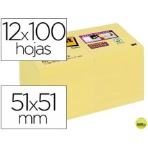 BLOC DE NOTAS ADHESIVAS QUITA Y PON POST-IT SUPER STICKY 51X51 MM PACK DE 12 BLOC AMARILLO CANARIO