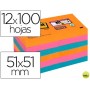 BLOC DE NOTAS ADHESIVAS QUITA Y PON POST-IT SUPER STICKY 51X51 MM PACK DE12 BLOC COLORES INTENSOS SU