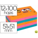 BLOC DE NOTAS ADHESIVAS QUITA Y PON POST-IT SUPER STICKY 51X51 MM PACK DE12 BLOC COLORES INTENSOS SU