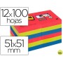 BLOC DE NOTAS ADHESIVAS QUITA Y PON POST-IT SUPER STICKY 51X51 MM PACK DE 12 BLOC COLORES JOYA POP S