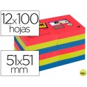 BLOC DE NOTAS ADHESIVAS QUITA Y PON POST-IT SUPER STICKY 51X51 MM PACK DE 12 BLOC COLORES JOYA POP S