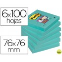 BLOC DE NOTAS ADHESIVAS QUITA Y PON POST-IT SUPER STICK 76X76 MM PACK DE 6 BLOC COLOR AGUA MARINA