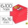 BLOC DE NOTAS ADHESIVAS QUITA Y PON POST-IT SUPER STICK 76X76 MM PACK DE 6 BLOC COLOR ROJO AMAPOLA