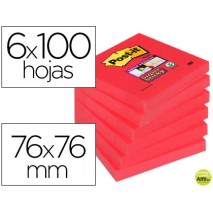 BLOC DE NOTAS ADHESIVAS QUITA Y PON POST-IT SUPER STICK 76X76 MM PACK DE 6 BLOC COLOR ROJO AMAPOLA