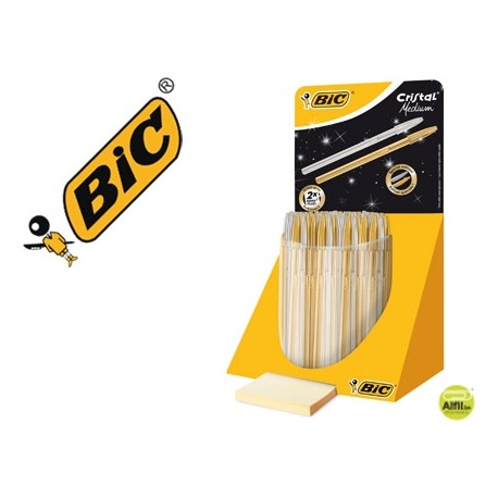 BOLIGRAFO BIC CRISTAL LINEA CELEBRATION DORADO Y PLATEADO EXPOSITOR DE 40 UNIDADES SURTIDAS