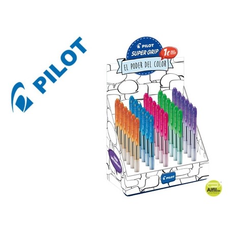 BOLIGRAFO PILOT SUPER GRIP RETRACTIL SUJECION DE CAUCHO TINTA DE ACEITE EXPOSITOR 30 UNIDADES COLORE