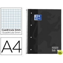 BLOC ESPIRAL OXFORD EUROPEAN BOOK TAPA EXTRADURA DIN A4 80 HOJAS CUADRICULA 5 MM COLOR GRIS