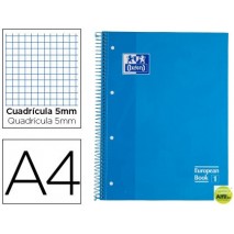 BLOC ESPIRAL OXFORD EUROPEAN BOOK TAPA EXTRADURA DIN A4 80 HOJAS CUADRICULA 5 MM COLOR TURQUESA