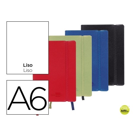 LIBRETA LIDERPAPEL ENCOLADO CON GOMILLA TAPA SIMIL PIEL COLORES SURTIDOS DIN A6 70G LISO 120 HOJAS