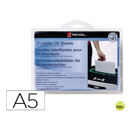 HOJAS LUBRICANTES REXEL PARA DESTRUCTORA PAQUETE DE 12 HOJAS TAMAÑO DIN A5