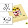 BLOC DE NOTAS ADHESIVAS QUITA Y PON POST-IT SUPER STICKY 51X76 MM CON 90 HOJAS 565 AMARILLO CANARIO