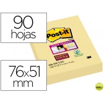 BLOC DE NOTAS ADHESIVAS QUITA Y PON POST-IT SUPER STICKY 51X76 MM CON 90 HOJAS 565 AMARILLO CANARIO
