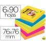 BLOC DE NOTAS ADHESIVAS QUITA Y PON POST-IT SUPER STICKY 76X76 MM CON 90 HOJAS PACK DE 6 BLOC COLORE