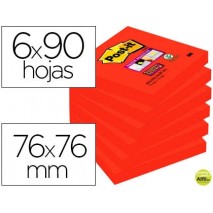 BLOC NOTAS ADHESIVAS QUITA Y PON POST-IT SUPER STICKY 76X76 MM CON 90 HOJAS 654 AZAFRAN