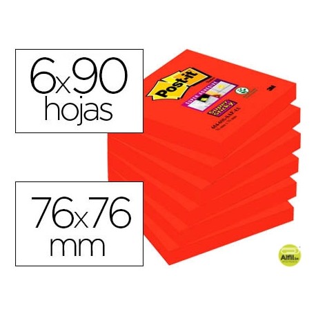 BLOC NOTAS ADHESIVAS QUITA Y PON POST-IT SUPER STICKY 76X76 MM CON 90 HOJAS 654 AZAFRAN