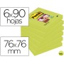 BLOC DE NOTAS ADHESIVAS QUITA Y PON POST-IT SUPER STICKY 76X76 MM CON 90 HOJAS 654 VERDE ESPARRAGO