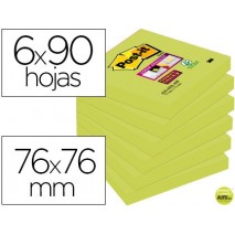 BLOC DE NOTAS ADHESIVAS QUITA Y PON POST-IT SUPER STICKY 76X76 MM CON 90 HOJAS 654 VERDE ESPARRAGO