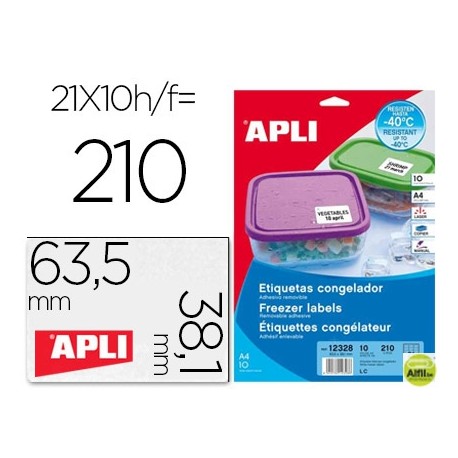 ETIQUETA ADHESIVA APLI 12328 TAMAÑO 63,5X38,1 MM PARA CONGELADOS CAJA CON 10 HOJAS A4 BLANCAS DIRECT