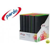 CARPETA PARDO 4 ANILLAS 25MM CARTON FORRADO DIN A4 CON BORDE EN NEON COLORES SURTIDOS EXPOSITOR DE 1