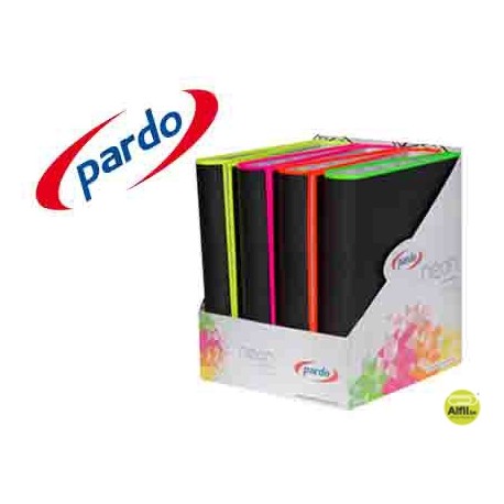 CARPETA PARDO 4 ANILLAS 40MM CARTON FORRADO DIN A4 LOMO CURVO CON BORDE NEON COLORES SURTIDOS EXPOSI