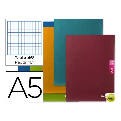 LIBRETA ESCOLAR LIDERPAPEL SCRIPTUS 48H DIN A5 RAYADO N 46 PAPEL 90 GR COLORES SURTIDOS