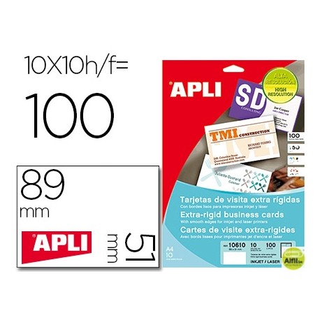 TARJETA DE VISITA APLI MICROPERFORADA 250 GR EXTRA RIGIDA 89X51 MM IMPRESORA INK-JET Y LASER CAJA CO