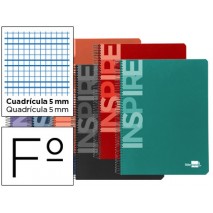 BLOC ESPIRAL LIDERPAPEL FOLIO INSPIRE TAPA EXTRADURA 80H 60 G CUADRO 5MM CON MARGEN. COLORES SURTIDO