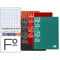 BLOC ESPIRAL LIDERPAPEL FOLIO INSPIRE TAPA EXTRADURA 80H 60 G CUADRO 8MM CON MARGEN. COLORES SURTIDO