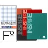 BLOC ESPIRAL LIDERPAPEL FOLIO INSPIRE TAPA EXTRADURA 80H 60 G CUADRO 8MM CON MARGEN. COLORES SURTIDO