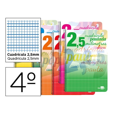 BLOC ESPIRAL LIDERPAPEL CUARTO WRITE TAPA CARTONCILLO 40H 70G CUADRICULADO PAUTADO 2,5 MM CON MARGEN